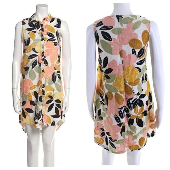 Rachel Zoe Linen Sleeveless High-Lo Shirt Dress Shift Tropical Print Small‎ - Picture 1 of 10